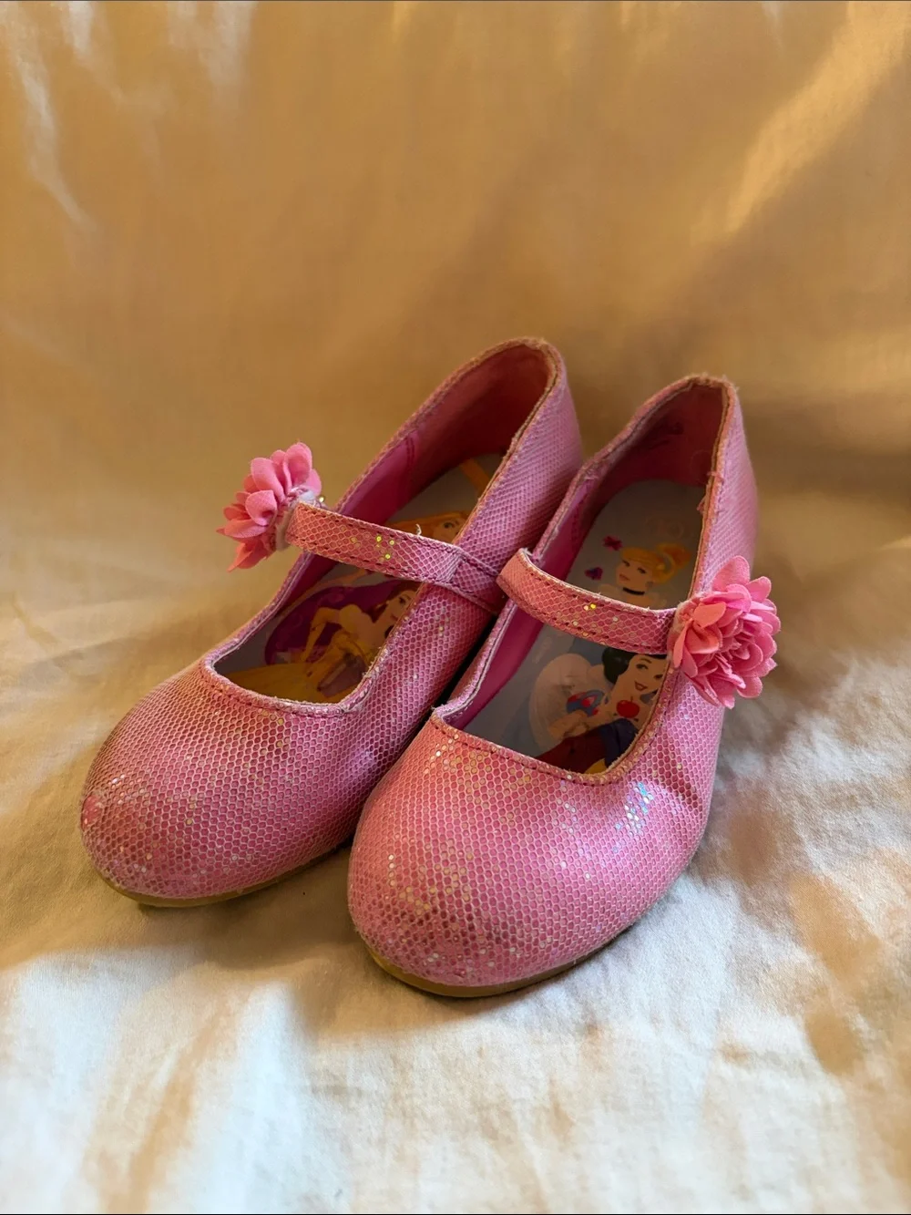Girls Pink Sparkle Mary Jane Dress Shoes with Flower Strap